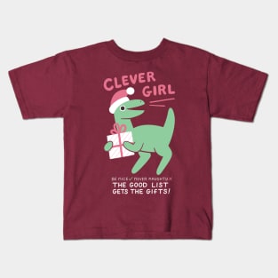 Clever Girl Christmas Dinosaur Kids T-Shirt